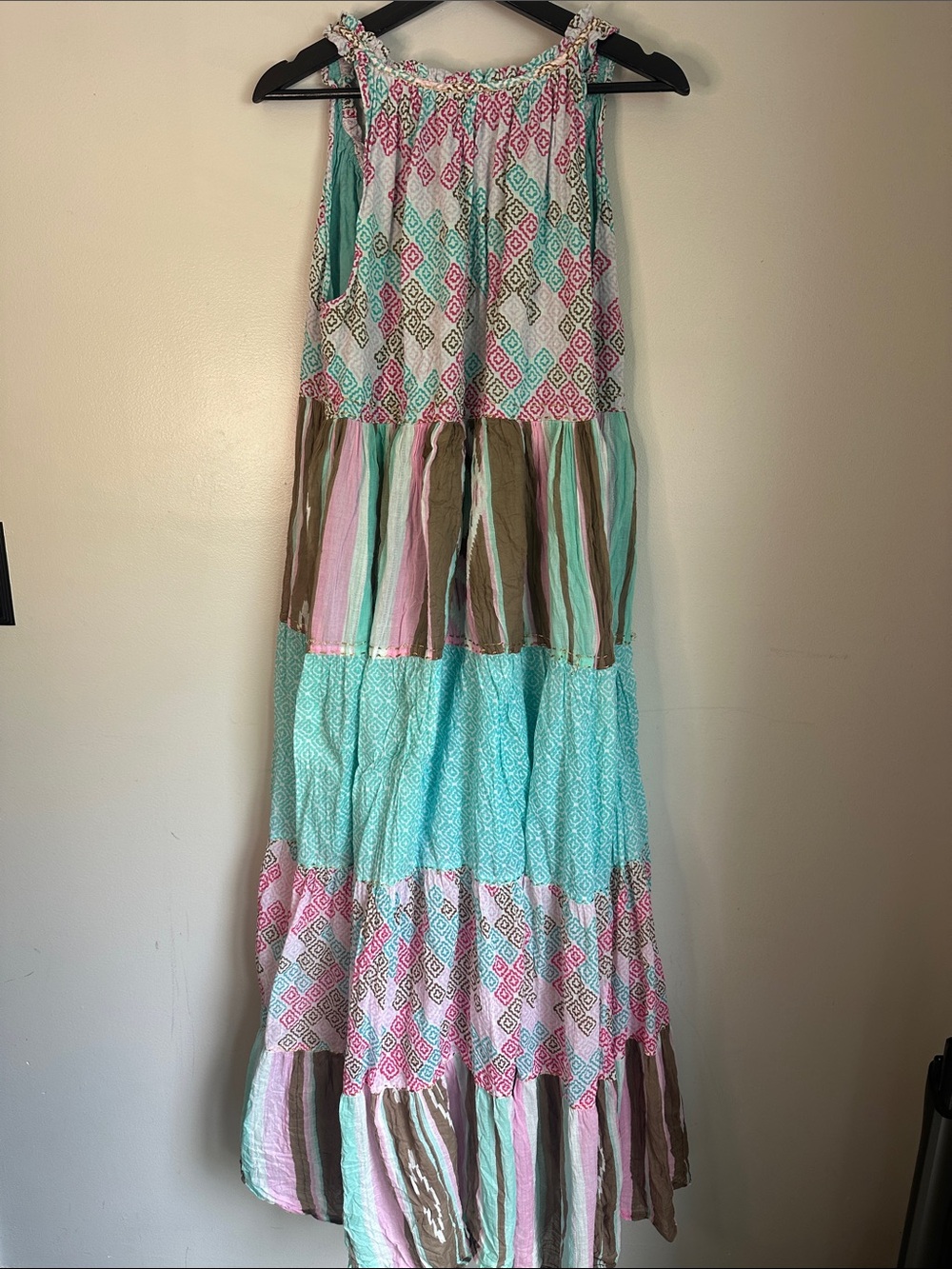 NJ Couture Boho Maxi Festival Dress With Metallic, Rope, Wooden Accents, S/M - Picture 5 of 5